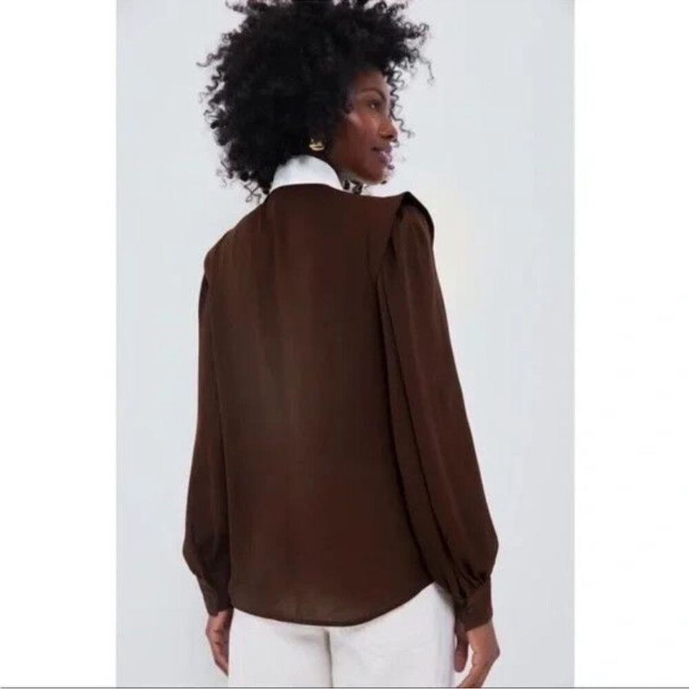 Tuckernuck X India Hicks Chocolate Brown and Cream Blouse xs 4 oversized - Picture 10 of 10
